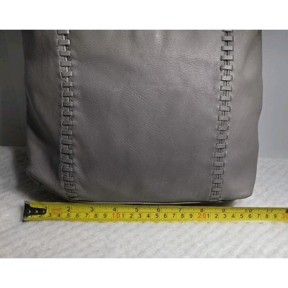 Tommy Bahama Gray Leather Hobo Shoulder Bag Whipstitch Zip Purse - Picture 12 of 14